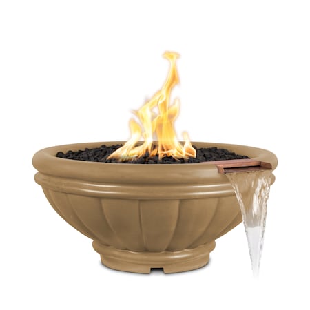 The Outdoor Plus 36 Round Roma Fire & Water Bowl, GFRC Concrete, Brown, Low Voltage Electronic Ignition, Natural Gas OPT-ROMFW36E12V-BRN-NG